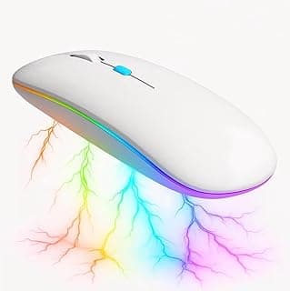 Mouse Sem Fio RGB Recarregável – Silencioso, Ergonômico, Dual Mode Bluetooth 5.0 + USB 2.4GHz e DPI Ajustável – Branco