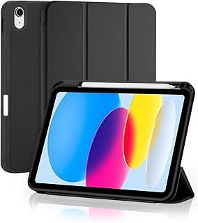 Capa para iPad (A16) 11ª / 10ª Geração (2025/2022) 10.9/11 Polegadas com Compartimento para Caneta Stylus Três Dobras Capinha Traseira em TPU Macio Função de Ativação/Suspensão Automática - Preto