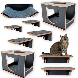 Playground Para Gatos 9Pçs Acabamento Premium Resistente Já Montado Com Kit Fixação e Carpete Antiderrapante (Preto)