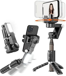 KOSCHEAL Q18 Gimbal para Celular - Estabilizador Celular 2 Eixos com Luz de Preenchimento, Tripé, Controle Remoto, Rotação 360° Automática e Modo Cena via App para iPhone e Android