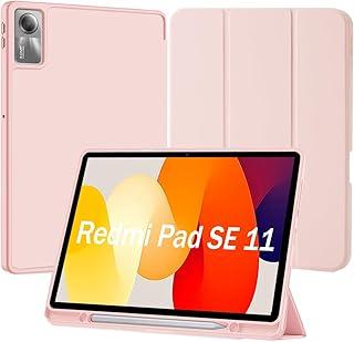 Capa para Xiaomi Redmi Pad SE 11 Polegadas 2023 Capinha com Compartimento para Caneta Stylus Três Dobras Case Traseira em TPU Macio Função de Ativação/Suspensão Automática - Rosa