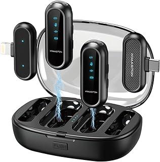 H'MASTON Microfone Sem Fio Microfone Lapela Professional 2 em 2 Duplo Tipo-C e Lightning com Estojo de Carregamento Compatível com iPhone Samsung MK20