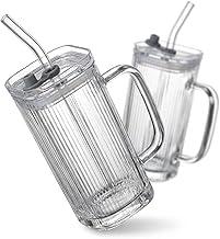 Kit 2 Copos Canelados Vidro Quadrada 250ml Tampa Canudo Caneca Aesthetic Iced Coffee Frisado Ripple Café Estilo Pinterest Alça Glass Chá Tumbler Gelado Resistente Grosso Vedação Lavável Reais Não