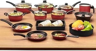 Conjunto de panelas 13 peças antiadrente tampa de vidro (vermelho)