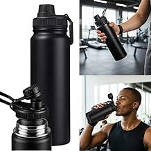 Garrafa de Água Térmica Inox 800ml - Garrafa Inox Portátil, BPA Free, Antivazamento, Parede Dupla Isolamento a Vácuo Quente e Frio - Garrafinha Academia Corrida Escritório - Amel (Preto)