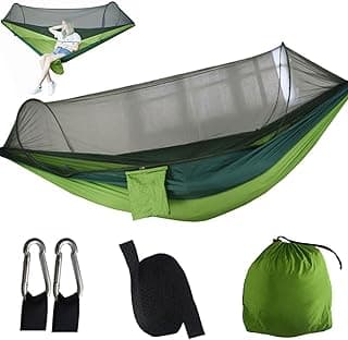 Rede De Dormir Camping Construção Rápida, Portátil Dobrável Rede de Árvore Acampament,Rede de Camping com Mosquiteiro, Tamanho Casal, para Dormir e Descanso (Verde)