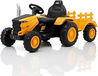 Trator Elétrico Infantil 12V Controle Remoto Som Luz e Carreta (Amarelo)