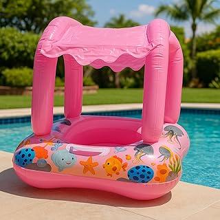 Boia Infantil Inflável com Cobertura Baby Float para Piscina Bóia Bebê com Assento Seguro e Toldo Protetor Solar Diversão e Proteção na Água