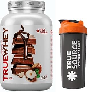 Combo True Source Whey Protein Hidrolisado e Isolado c/colágeno Verisol + Coqueteleira oficial (837g, CHOCOLATE COM AVELA) + Coqueteleira Oficial