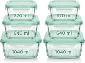 Conjunto 6 Potes Herméticos de Vidro com Tampa 370ml 640ml 1040ml Vedação Airtight Ideal para Geladeira, Freezer e Marmita Tampa Branca