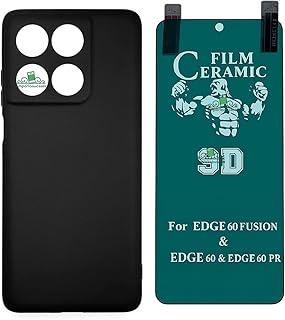 Compativel com Moto Edge 60 Fusion - Capinha Capa Veludo Emborrachada Preta + Pelicula de Ceramica 9d