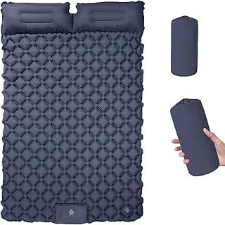 Tapete de acampamento portátil duplo almofada de dormir,190X120X5cm,auto inflando extra-grosso para 2 pessoas com travesseiro embutido bomba de pé inflável,para caminhadas e viagens (Azul)