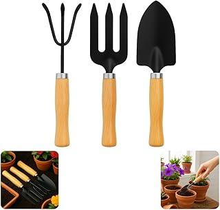 Kit Ferramenta Jardinagem 3 Peças Pá Garfo Rastelo Madeira Metal Jardim Vaso Horta Flores Plantio Cultivo Doméstico Resistente Ergonômico Fácil Limpeza Leve Prático Durável Multiuso Manutenção Verde