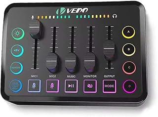 Mesa de Som para Jogos, Interface de Áudio Recarregável com RGB e Interface de Microfone XLR, Alimentação Fantasma de 48V, para Podcast/Gravação
