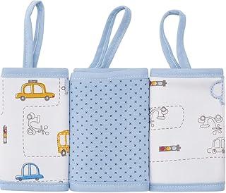 Kit 3 Paninhos de Boca Bebê 100% Algodão Malha com Prendedor de Chupeta 28x28cm – Toalhinha Suave, Absorvente e Confortável (Azul/Branco)