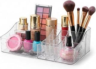 Organizador de Maquiagem Acrílico com 10 Divisórias + 2 Compartimento Maior – Porta Cosméticos para Batons, Pincéis, Sombras e Maquiagens – Transparente - THREE BROTHERS (12)