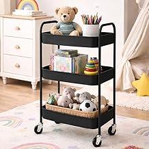 Carrinho Organizador De Banheiro Lavanderia Estante Fruteira Cozinha Armazenamento Multiuso Prateleiras Escritório Manicure Maquiagem Rodinha Giratória 03 Prateleiras Aço (Preto)