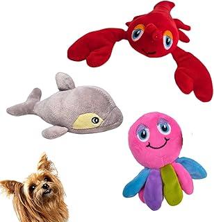 kit 03 Brinquedos Pelucia Pet Cachorro Mordedor Formatos Polvo Lagosta Baleia Porte Pequeno Kit Fundo do Mar Alivia Stresse