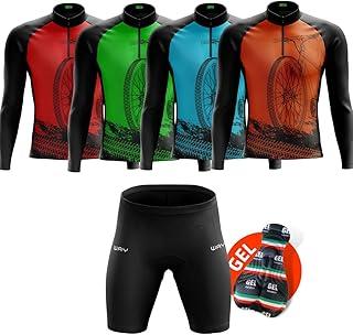Conjunto de Ciclismo Masculino Camisa Manga Longa e Bermuda de Gel Inverno Bike