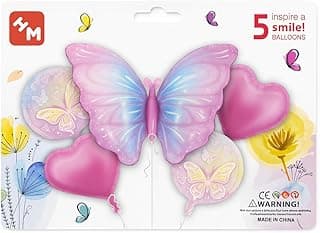 Balão Metalizado Borboleta - Candy Colors e Florescente, Cartelado ou Base 3D, Decoração Festa Jardim e Aniversário (KIT 5 PEÇAS BORBOLETA FLORESCENTE ROSA) com 25.58% de desconto por R$ 11,90 na amazon