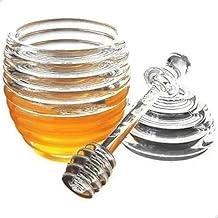 Pote de Mel em Acrílico com Colher, Design Favo de Mel, Tampa Decorativa, Transparente