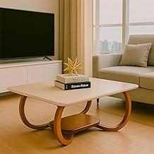 Mesa De Centro Tampo De Vidro Laqueado Base Madeira - Gaia (Off White)