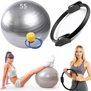 Kit Pilates, Bola de Exercício 55cm com Bomba, Anel Tonificador, Látex Anti-Estouro, para Yoga, Ginástica, Fisioterapia, Suporta 200kg