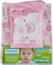 JOGO DE BERÇO 3 PEÇAS LENÇOL DE ELÁSTICO VIROL E FRONHA (Rosa)