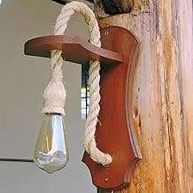 Arandela Rústica Parede Madeira e Corda Sisal - Luminária Decorativa Bocal E27 para Área Gourmet, Cabeceira e Corredor - Estilo Colonial