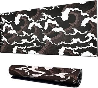 Mouse Pad Gamer Speed Extra Grande Profissional 90x40 x3mm Bordas Costuradas e Base Emborrachada e Antiderrapante Onda Japonesa Premium (Preto)