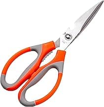 Tesoura de Cozinha Inox Micro Serrilhada com Abridor de Garrafas e Cabo Ergonômico Resistente Antiderrapante Laranja e Cinza