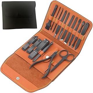 Kit Manicure Profissional 16 peças, Aço Inoxidável, Estojo Portátil com Cortador de Unhas, Tesoura para Cutículas, Aparador de Pelos Marca YoguiLife. (Escuro)