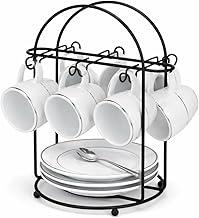 Suporte Organizador de Xícaras e Pires, Café, Chá, com 6 Ganchos, Metal Preto