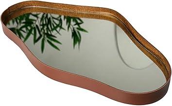 Bandeja Orgânica Espelhada Decorativa, Couro Ecológico, Borda 25mm, Modelos Variados, Marrom ou Preto (N2 MARROM)