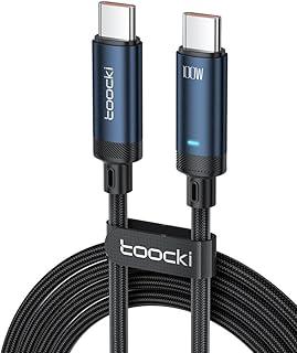 Cabo Toocki Blade USB C com Carregamento Super Rápido e Indicador de Carga - 100W 6A - Compatível com Android, MacBook e IPhone 15 (Azul, 2 Metros)