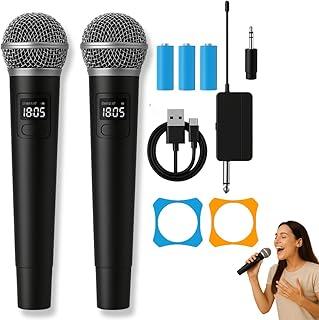 Kit Microfone Sem Fio Profissional, 2 Unidades, LED Digital, Recarregável, com Adaptador UHF, para Karaokê, Eventos e Palestras