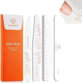 Modelones Blocos de Lixas e Polidores de Unhas, 4 Peças - Lixa Dupla Face Aparada e Moldada, Grãos 100/150/180, Bastão de Polimento para Brilho de Unhas 600/3000. Reutilizável, Lavável, Antidobramento, Antiqueda, Partículas Brancas.