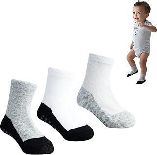 Meia Pimpolho Antiderrapante Para Bebê Tamanho 16-20, Kit com 3 Pares de Meias Infantis Lisa Base Escura, Algodão e Elastano, Antiderrapante, Casual, 06 a 12 Meses