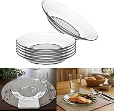 Kit 6 Pratos Fundos de Vidro – Jogo de Pratos Fundos Resistentes para Sopa, Massa e Caldo - Pratos Modernos para Mesa Posta - Amel