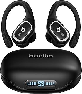 Basike Fone de Ouvido Bluetooth 6.0 Esportivo Intra-Auricular, Som Hi-Fi Estéreo, Suporta Chamadas de Voz, Display LED, TWS/IPX5/ENC Compatível com Android e iOS – Preto