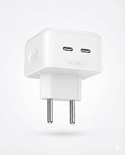 Carregador Turbo 50W, 2 Saídas Tipo C, Fonte Ultra Rápida USB-C Duplo 50W, Bivolt,Fonte de Parede com 2 Portas USB-C, Para Celular Tablet Notebook Compatível com iPhone Samsung Xiaomi