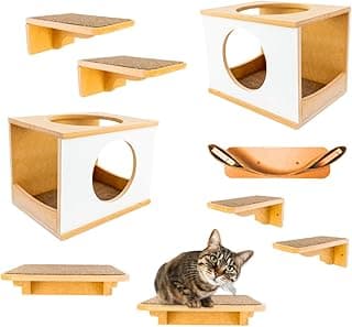 Playground Para Gatos 9Pçs Premium Resistente Já Montado Com Kit Fixação e Rede (PRETO) (Branco)