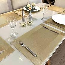 Kit 6 Peças Jogo Americano Retangular - Sousplat para Mesa Posta - Jogo Americano Elegante para Jantar, Almoço e Café - Lavável e Resistente - Shop100 (Dourado)