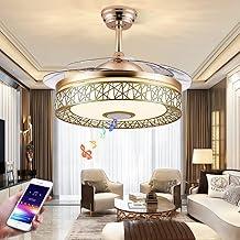 EKROTOK Ventiladores de Teto com Luz e Bluetooth 105CM, Ventilador Lustre com Lâmpada e Controle Remoto e Reprodutor de Música para Quarto, Sala de Jantar, Sala de Estar, 85-265V