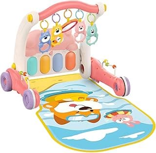 Andador com Piano e Tapete de Atividades Infantil 2 em 1 (Rosa)