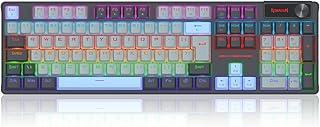 Teclado Mecânico Gamer Redragon Caesura Iluminação Rainbow Cinza Branco e Azul Switch Marrom com Roda de Volume K718GB-R
