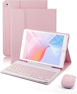 Capa com teclado para iPad 7ª/8ª/9ª Geração 10.2 polegadas iPad Air 3 iPad Pro 10.5 polegadas, mouse e capa fina com teclado destacável e suporte para Porta canetas - Rosa