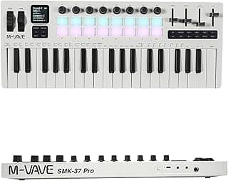 M-VAVE Teclado MIDI SMK-37 PRO com 37 Teclas Sensíveis à Velocidade, Sintetizador FM DX-7 Integrado, Conexão USB/Wireless, Pads RGB, Controle por Aplicativo e Alimentação por Bateria Produção Musical