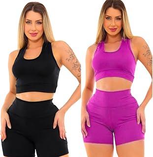 Kit 2 Conjuntos Academia Top e Shorts Zero Transparência Suplex Feminino