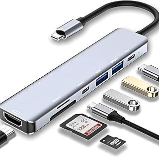 Adaptador Hub 7 em 1 USB-C Premium | Saída HDMI 4K a 60Hz, USB Tipo C, USB 3.0, USB 2.0, Cartão SD e Micro SD | Fonte de Alimentação Tipo C, Carregamento Rápido, Multiportas